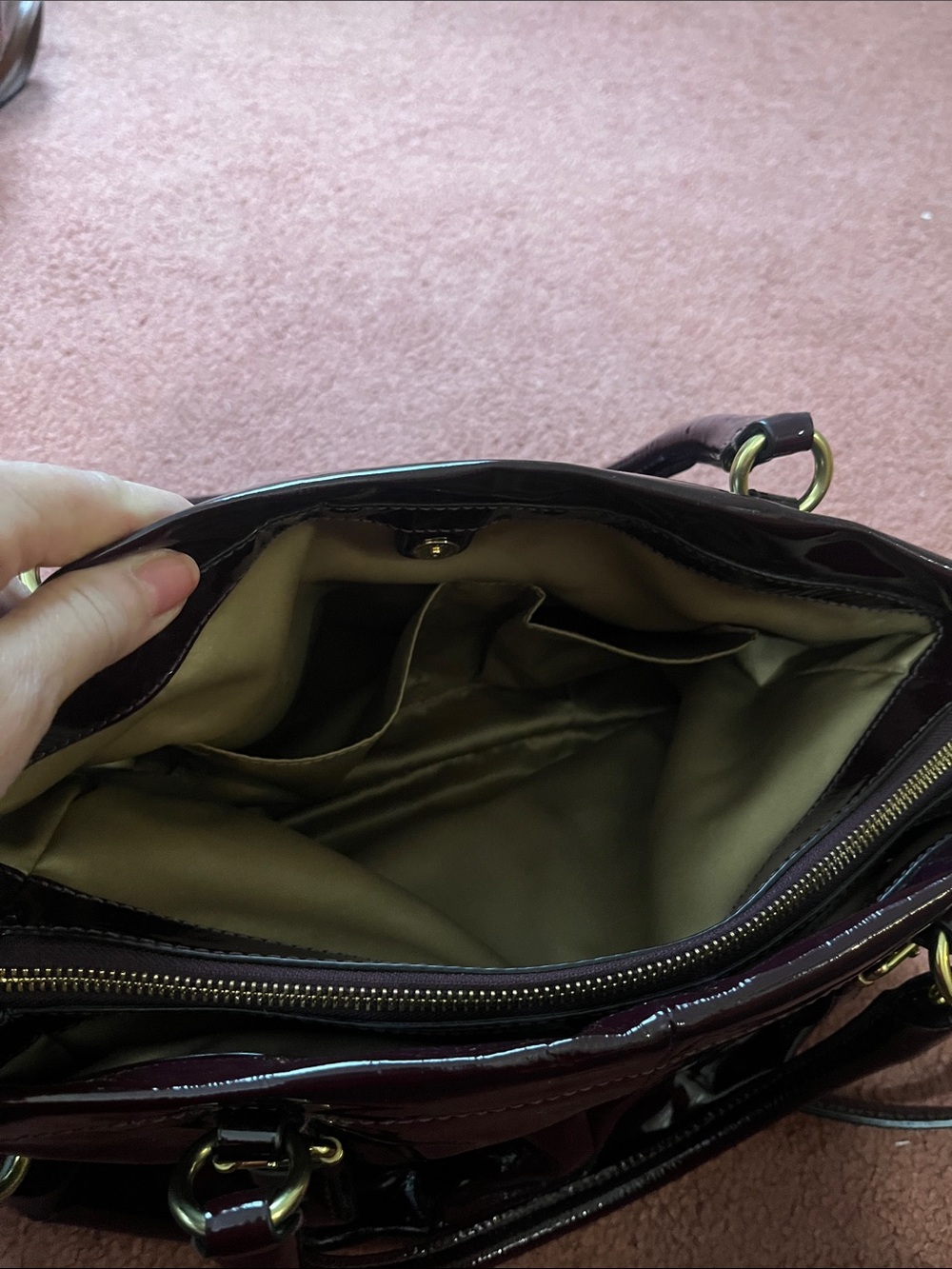 Coach Glossy Patent Leather Satchel in Deep Wine - Picture 7 of 10